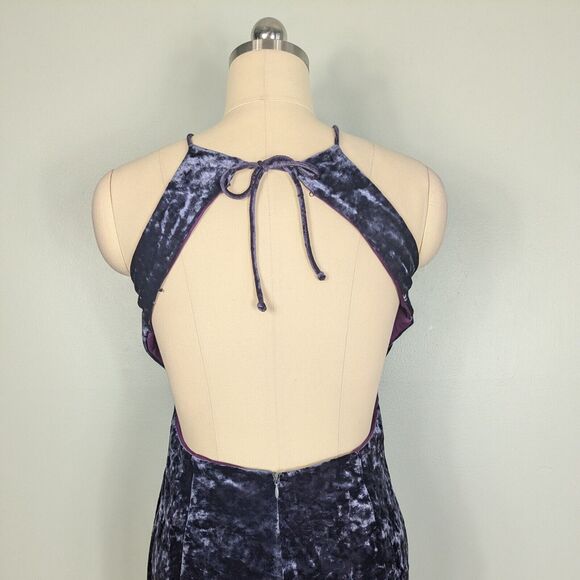 Vintage Dave Johnny Prom Dress Maxi Gown 90S Y2K Goth Crushed Velvet Blue M - Picture 5 of 12